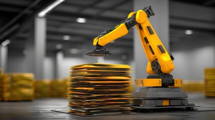 Fototapeta premium Robot arm organizing a stack of files concept representing automated document sorting and efficient workflow