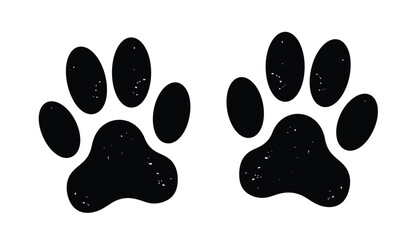 Two black paw prints with distinct toe pads and a larger heel pad isolated on white background