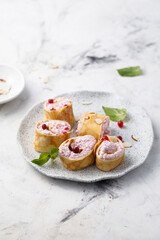 Pancakes with berries and cream cheese