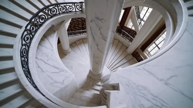 Aerial perspective of rounded alabaster stairwell structure