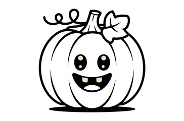 Cute Cartoon Halloween Pumpkin with Autumnal Leaves