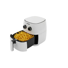 A white and black air fryer with fries in it - Transparent Background