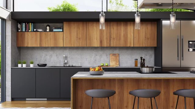 Modern Kitchen Interior with Open Terrace