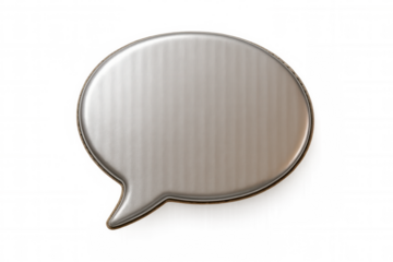 Metallic speech bubble hovering, symbolizing digital communication and messaging against transparent backdrop