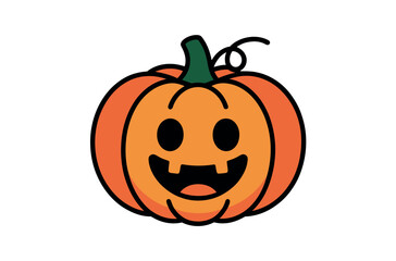Cute Cartoon Halloween Pumpkin with Autumnal Leaves