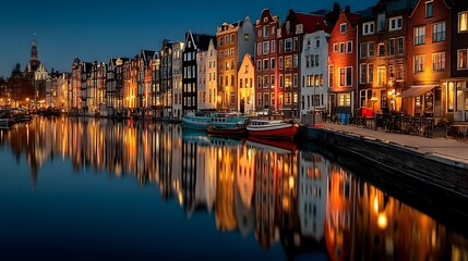 Fototapeta premium Colorful european canal at night