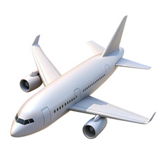 Modern white passenger jet airplane flying isolated on white background