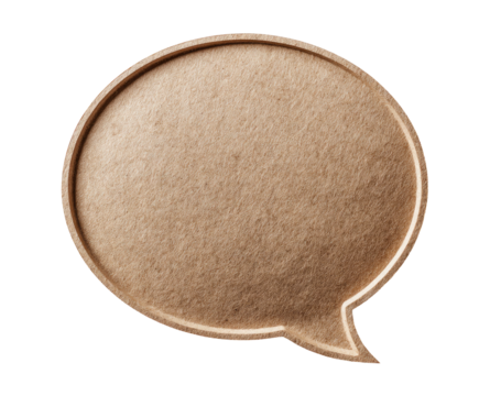 A light brown, circular, speech bubble graphic