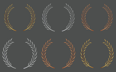 Collection of Black and Golden Laurel Wreaths Set – Award, Recognition, Silver Bronze Vector Icons for Luxury and Elegant Design