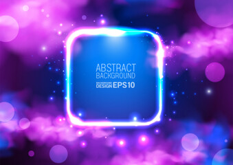 Horizontal luxury square neon glowing frame background with pink and purple smoke, abstract heaven design for modern poster, digital light glowing effect, Not generated by AI.