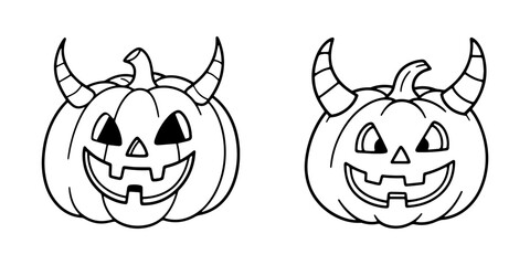 halloween coloring page Jack-o-lantern pumpkin with horns