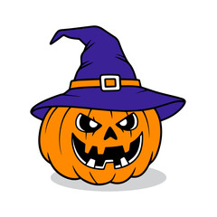 witch halloween pumpkin jack o lantern with a wizard hat