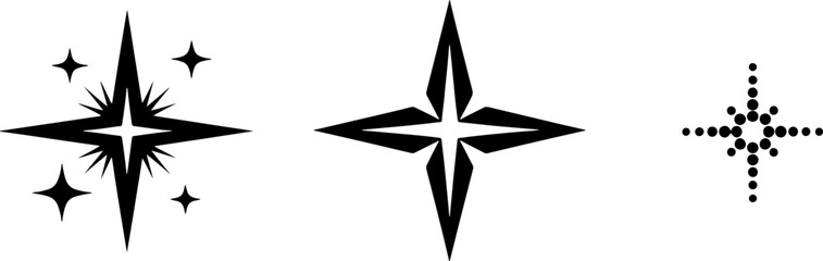 Obraz premium Elegant starburst and star icons for design, branding, and celestial themes with radiant energy