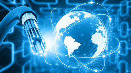 Global networking with optical fiber cable. 3d illustration