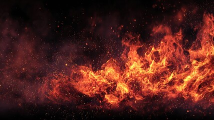 Fototapeta premium A dramatic display of vibrant fire and glowing embers on a dark canvas.