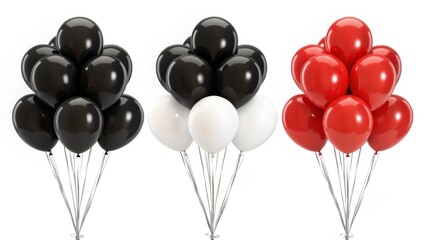 Shiny Black, White, and Red Balloons Bouquet isolated on White Background