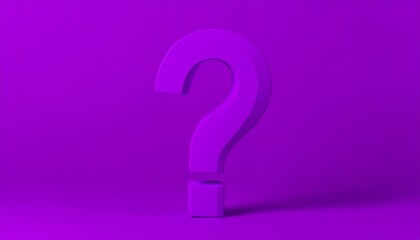 Three-dimensional question mark standing upright on a solid purple background, casting a soft shadow—symbolizing inquiry, uncertainty, curiosity, and the search for meaning in a bold visual.