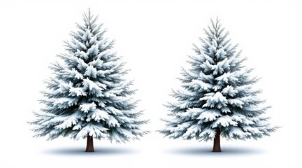 Fototapeta premium Snow Covered Christmas Trees Isolated on White Background