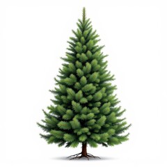 christmas tree isolated on white background, lush green foliage and detailed trunk festive designs