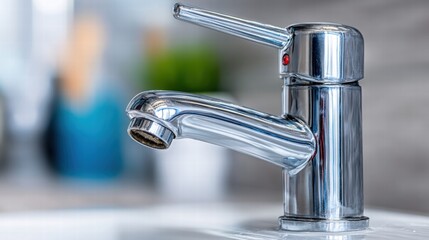 A close-up view of a gleaming chrome faucet in a modern bathroom setting, highlighting its sleek design.