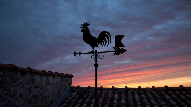 Wind Direction Indicator in Cockerel Form, Dusk Backdrop