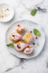 Pancakes with berries and cream cheese