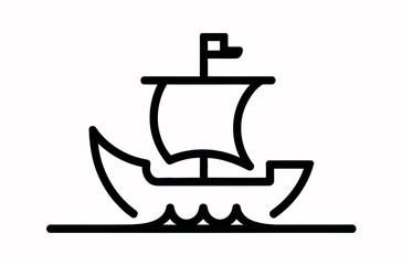 Simple Line Art Illustration of a Vintage Sailing Vessel