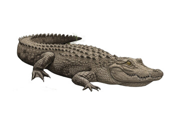 Naklejka premium Realistic illustration of a powerful crocodile with detailed scales and captivating gaze on white