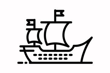 Simple Line Art Illustration of a Vintage Sailing Vessel