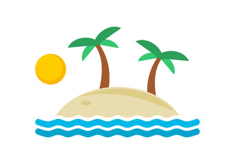 Fototapeta premium Island sea with coconut tree in day time flat vector design