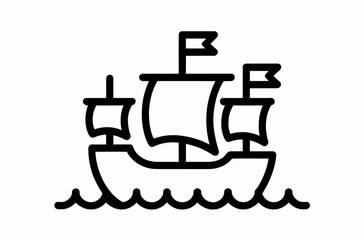 Simple Line Art Illustration of a Vintage Sailing Vessel