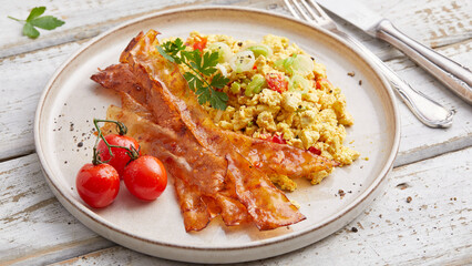 Scrambled egg with bacon vegan