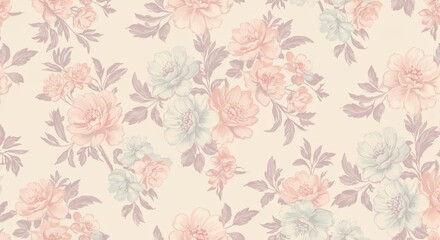 Pastel Floral Pattern: Soft Pink Blue and Cream Flowers.
