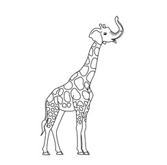 Giraffe with Elephant Trunk Icon Illustration  Black Line Art