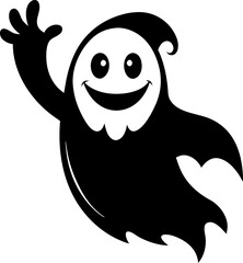  Friendly ghost waving silhouette  vector black , white background 