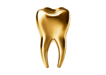 Golden human tooth Isolated on Transparent or White Background.