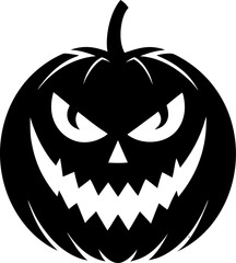  Jack-o’-lantern with spooky face silhouette  vector black , white background 