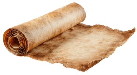 Aged parchment scroll, rolled and open