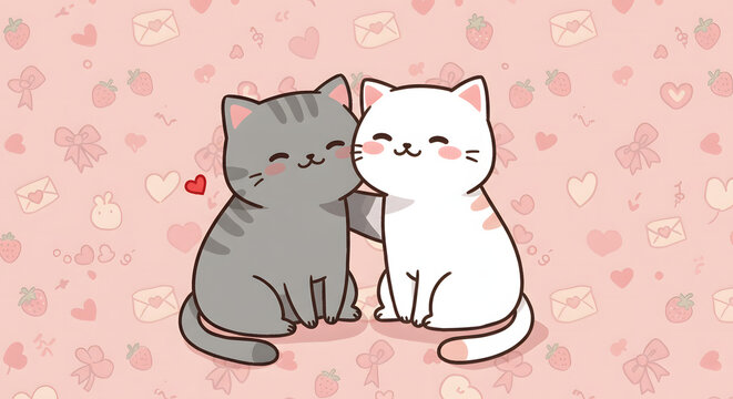 Coquette wallpaper background of cartoon cats
