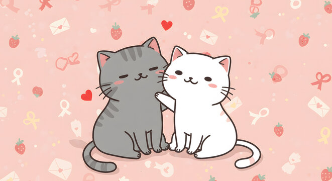 Coquette wallpaper background of cartoon cats