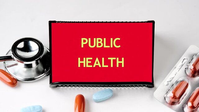 Animation of the PUBLIC HEALTH text. This content illustrates key business and finance concepts related to public health with engaging animations and clear text