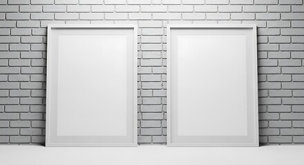 Blank White Posters on Brick Wall Mockup.