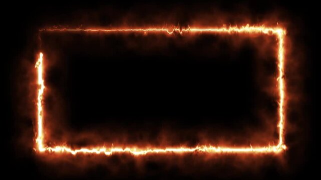 Fire neon light rectangle frame loop animation, Burning neon lights frame box animation on back background 4K