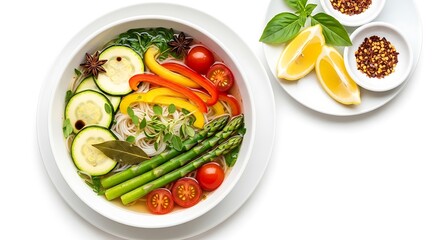 Healthy Vegetable Soup with Zucchini, Peppers, and Asparagus.