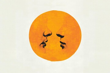 Abstract Art Depicting communication, Symmetry and Duality with two partial faces within a Circular shape