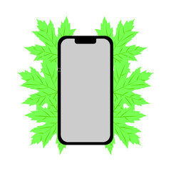 Smartphone with Green Leaf Background &ndash; Eco Technology Vector Illustration
