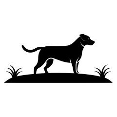 Dog Walk in field a simple vector clean black silhouette design white background