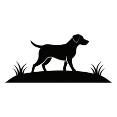 Dog Walk in field a simple vector clean black silhouette design white background