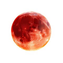 Obraz premium High Resolution Isolated Glowing Red Lunar Eclipse Blood Moon on Pure White Background, Sharp Celestial Surface Texture, Perfectly Centered Round Shape, Ultra-Realistic Stock Photo Cutout Object
