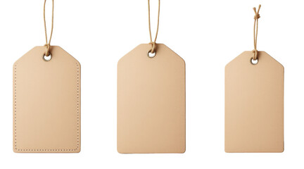 Beige Leather Luggage Tags with Jute Twine on white background